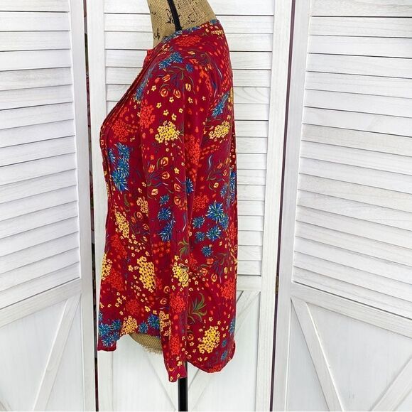 Maeve by Anthropologie Floral Pintuck Pleat Shirt Red XS - Picture 3 of 16